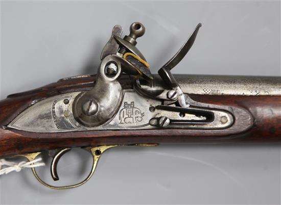 A Brown Bess flintlock musket, c.1800, 56in.